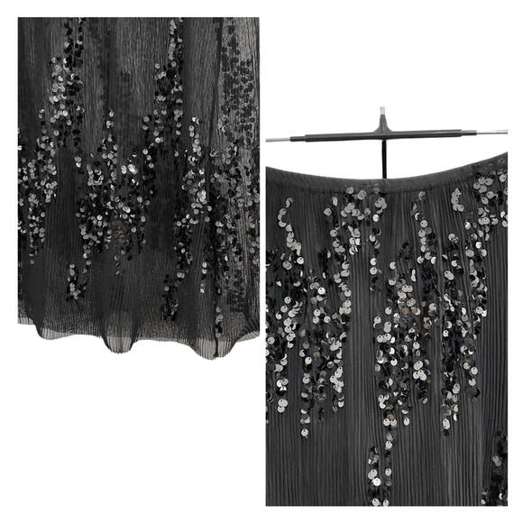 NWT Y2K Black Sequin Sheer Pleated Maxi Skirt Low Rise Party Evening Statement - Picture 10 of 10
